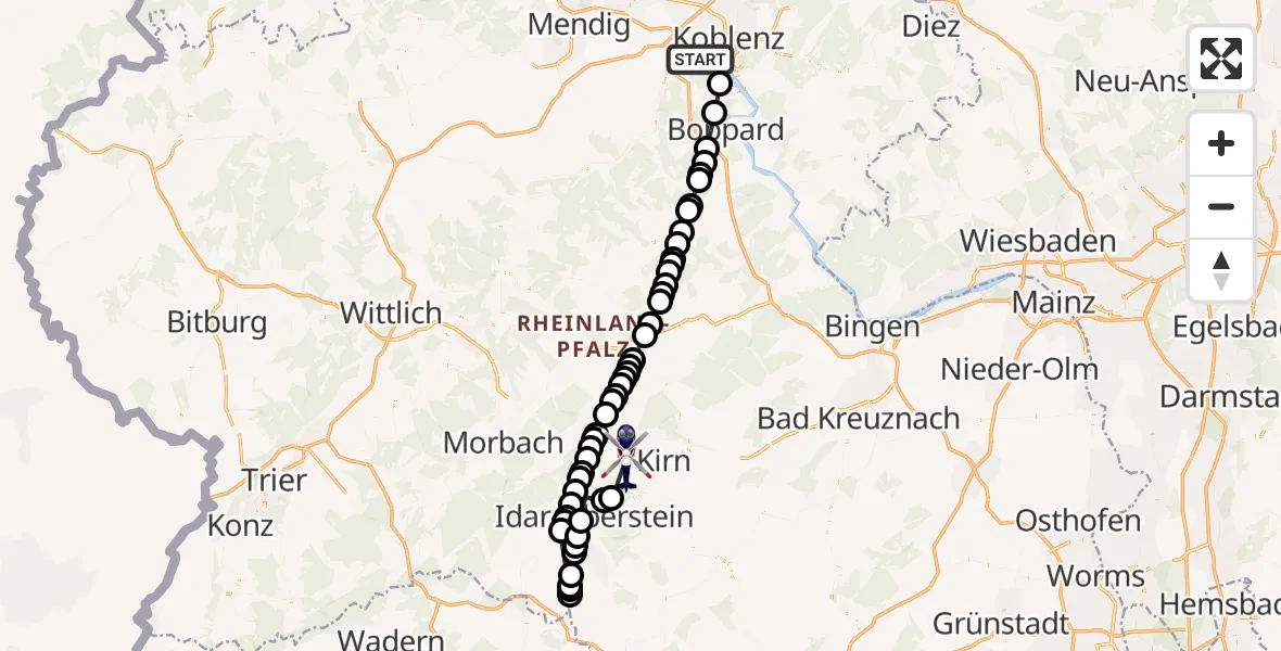 Flugroute Polizeihubschrauber Koblenz - Niederhosenbach, 09 Juli 2026, 14:41
