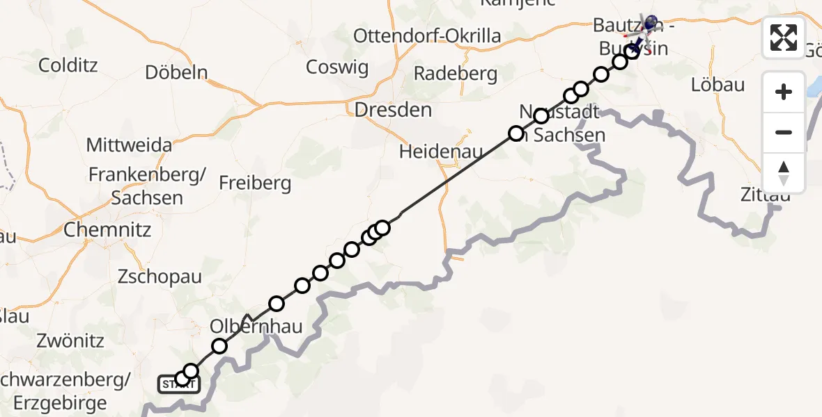 Flugroute Polizeihubschrauber Jöhstadt - Bautzen, 09 Juli 2026, 14:48