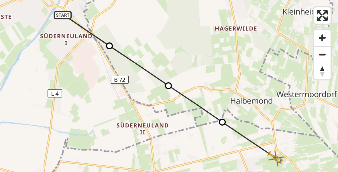 Flugroute Rettungshubschrauber Norden - Leezdorf, 09 Juli 2026, 14:59