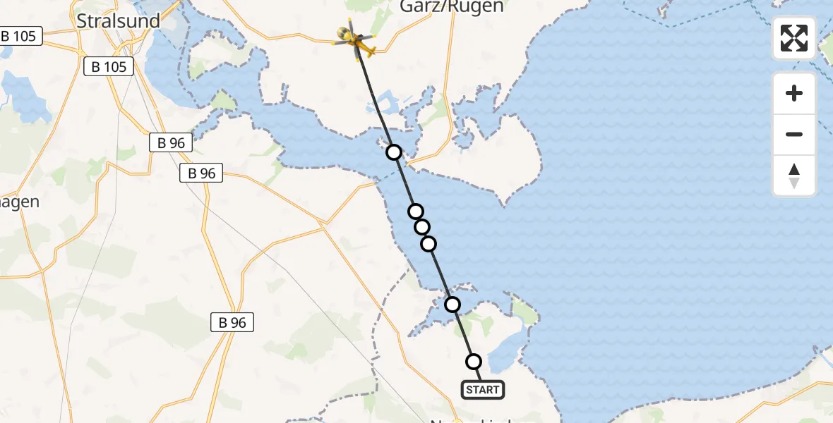 Flugroute Rettungshubschrauber Neuenkirchen - Poseritz, 09 Juli 2026, 15:08