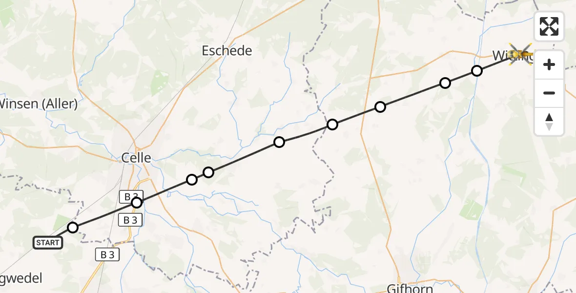 Flugroute Rettungshubschrauber Burgwedel - Wittingen, 09 Juli 2026, 15:08
