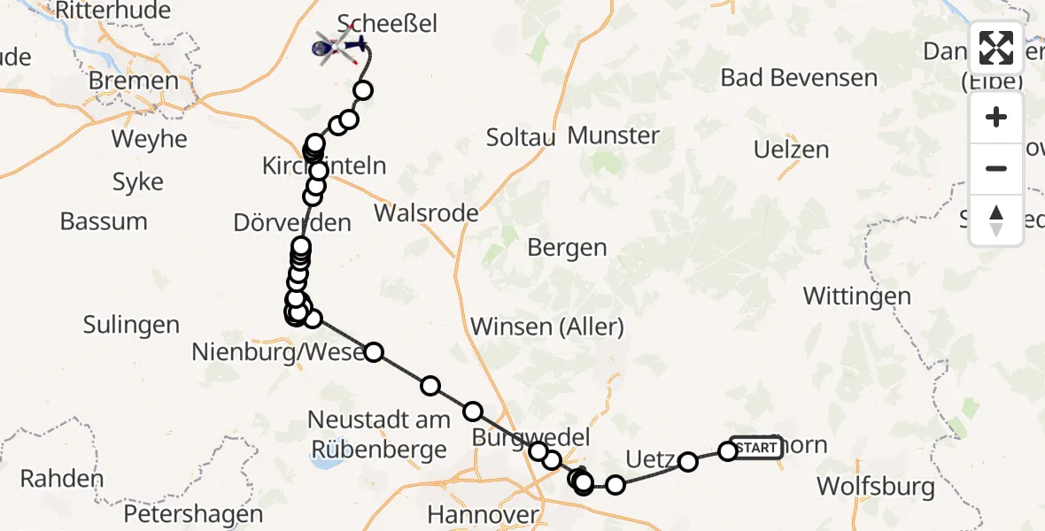 Flugroute Polizeihubschrauber Müden (Aller) - Rotenburg (Wümme), 09 Juli 2026, 15:08