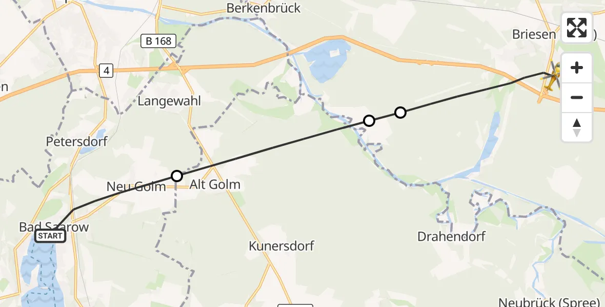 Flugroute Rettungshubschrauber Bad Saarow - Briesen (Mark), 09 Juli 2026, 15:17