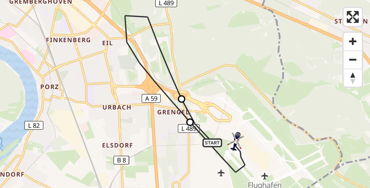 Flugroute Polizeihubschrauber Köln Bonn Flughafen - Köln Bonn Flughafen, 09 Juli 2026, 15:23