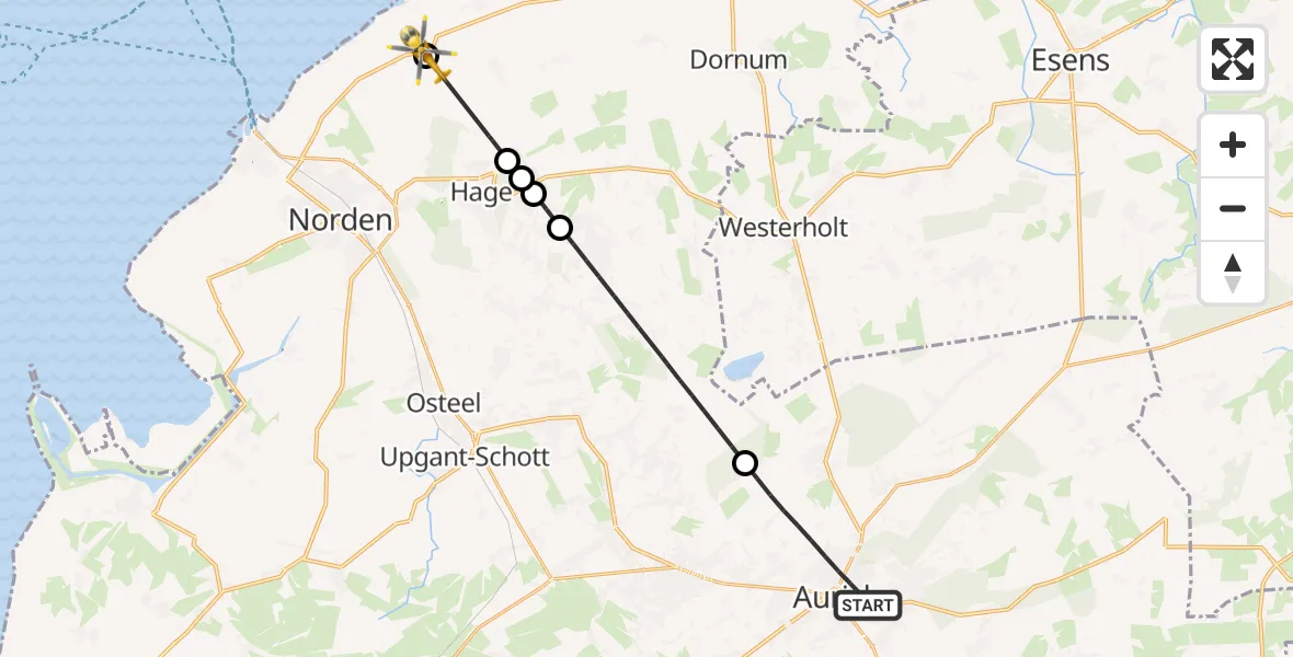 Flugroute Rettungshubschrauber Aurich - Norden, 09 Juli 2026, 15:25