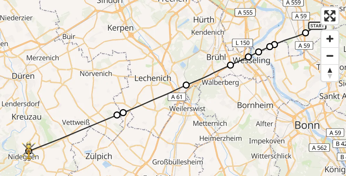 Flugroute Ambulanzhubschrauber Köln Bonn Flughafen - Nideggen, 09 Juli 2026, 15:26