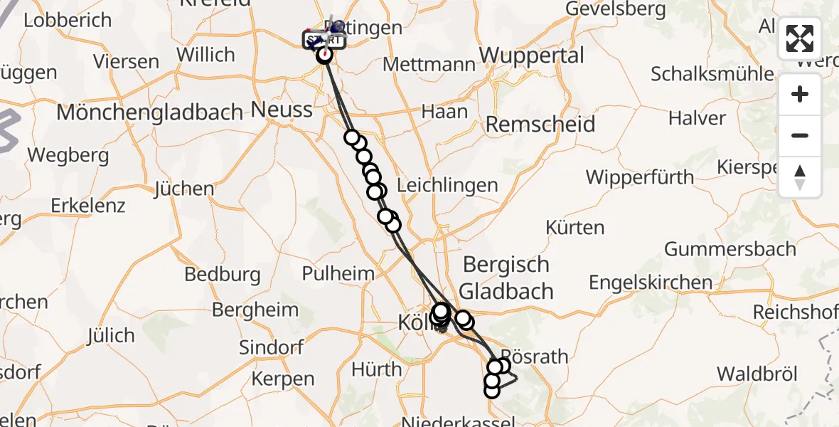 Flugroute Polizeihubschrauber Düsseldorf Flughafen - Düsseldorf Flughafen, 09 Juli 2026, 15:28