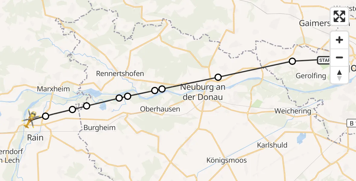 Flugroute Rettungshubschrauber Ingolstadt Hospital - Niederschönenfeld, 09 Juli 2026, 15:36