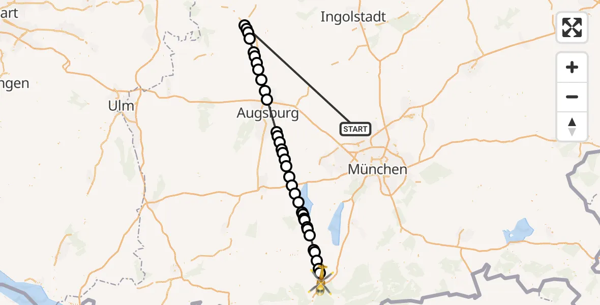 Flugroute Rettungshubschrauber Röhrmoos - Riegsee, 09 Juli 2026, 15:56
