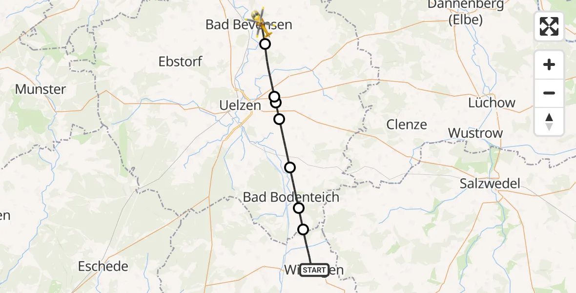 Flugroute Rettungshubschrauber Wittingen - Bad Bevensen, 09 Juli 2026, 15:57