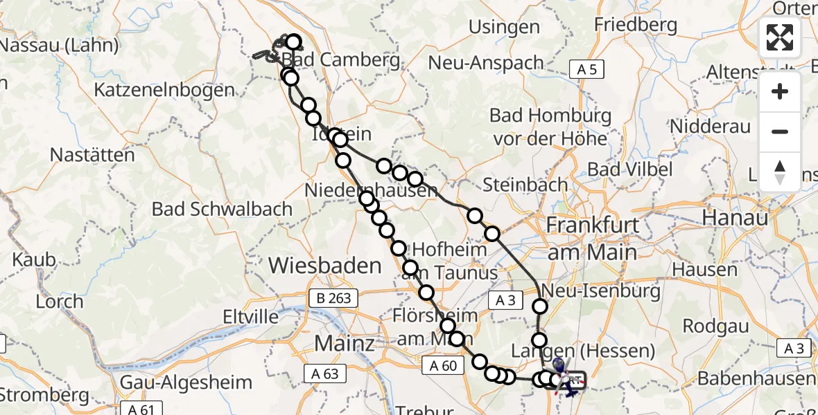 Flugroute Polizeihubschrauber Flughafen Frankfurt-Egelsbach - Flughafen Frankfurt-Egelsbach, 09 Juli 2026, 16:07