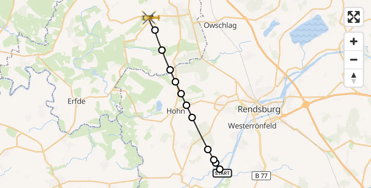 Flugroute Ambulanzhubschrauber Hörsten - Klein Bennebek, 09 Juli 2026, 16:12