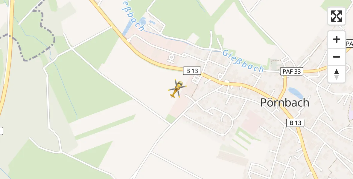 Flugroute Rettungshubschrauber Pörnbach - Pörnbach, 09 Juli 2026, 16:34