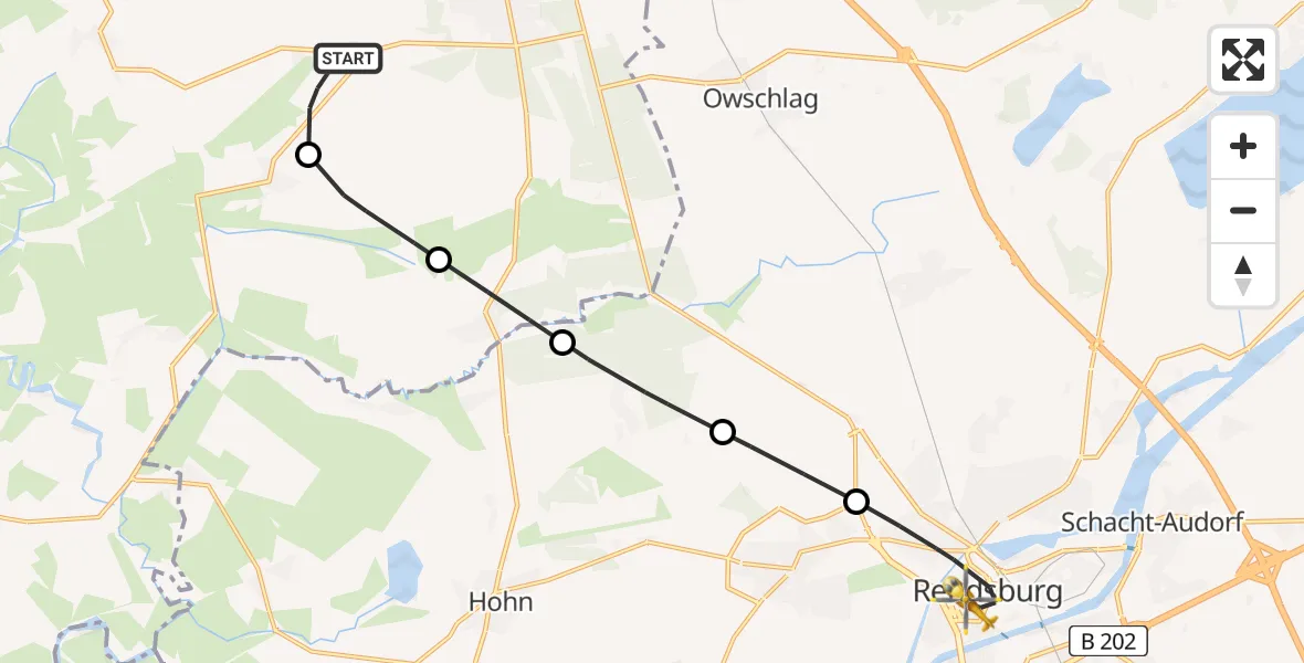 Flugroute Ambulanzhubschrauber Klein Bennebek - Rendsburg, 09 Juli 2026, 16:45