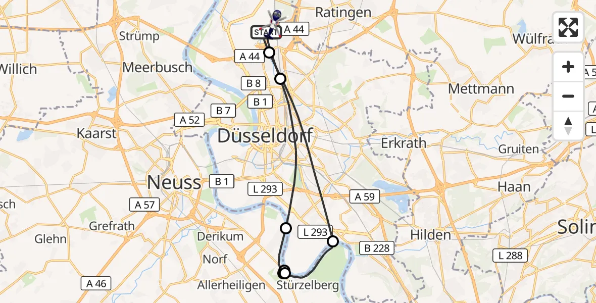 Flugroute Polizeihubschrauber Düsseldorf Flughafen - Düsseldorf Flughafen, 09 Juli 2026, 17:08