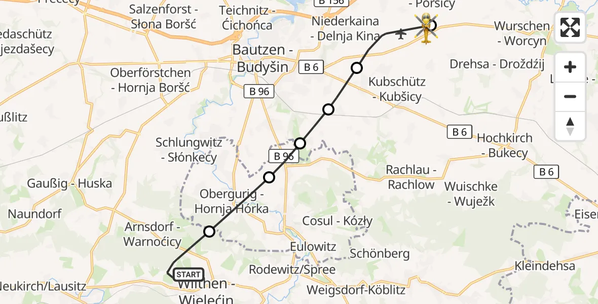 Flugroute Rettungshubschrauber Wilthen - Bautzen Flugplatz, 09 Juli 2026, 17:28