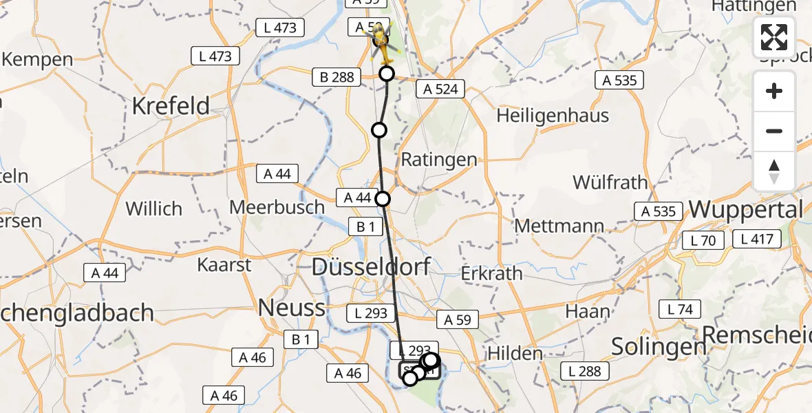Flugroute Rettungshubschrauber Düsseldorf - Duisburg, 09 Juli 2026, 17:42