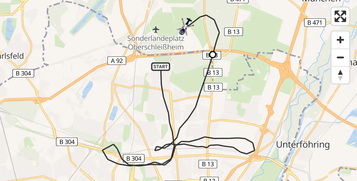 Flugroute Polizeihubschrauber München - Oberschleissheim Hubschrauberlandeplatz, 09 Juli 2026, 18:33