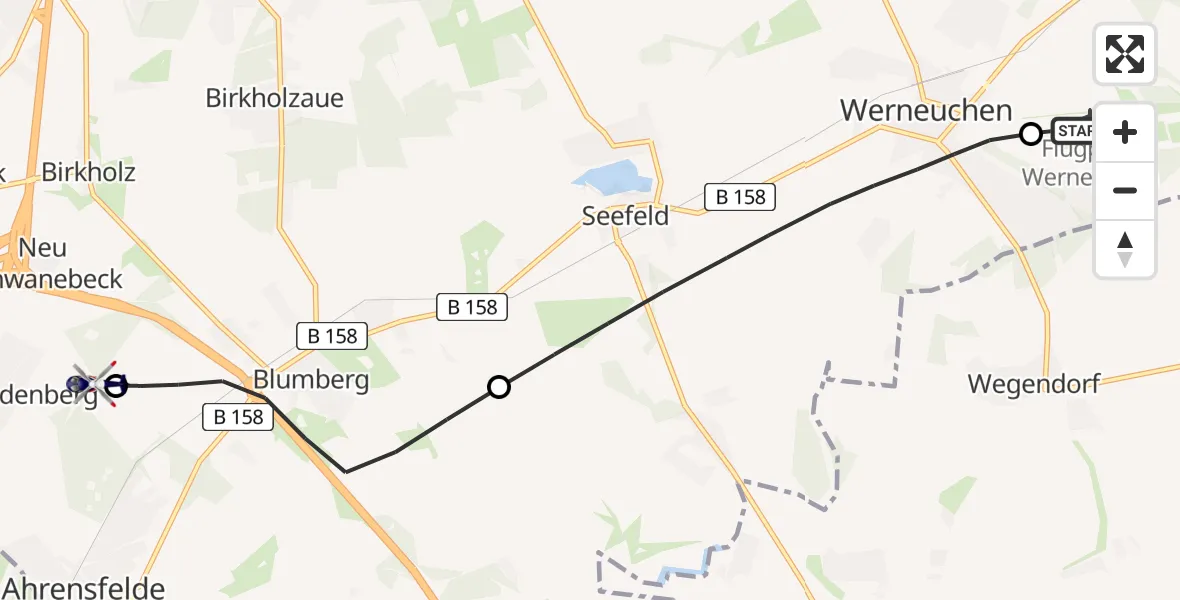 Flugroute Polizeihubschrauber Werneuchen Flugplatz - Ahrensfelde Hubschrauberlandeplatz, 09 Juli 2026, 18:36