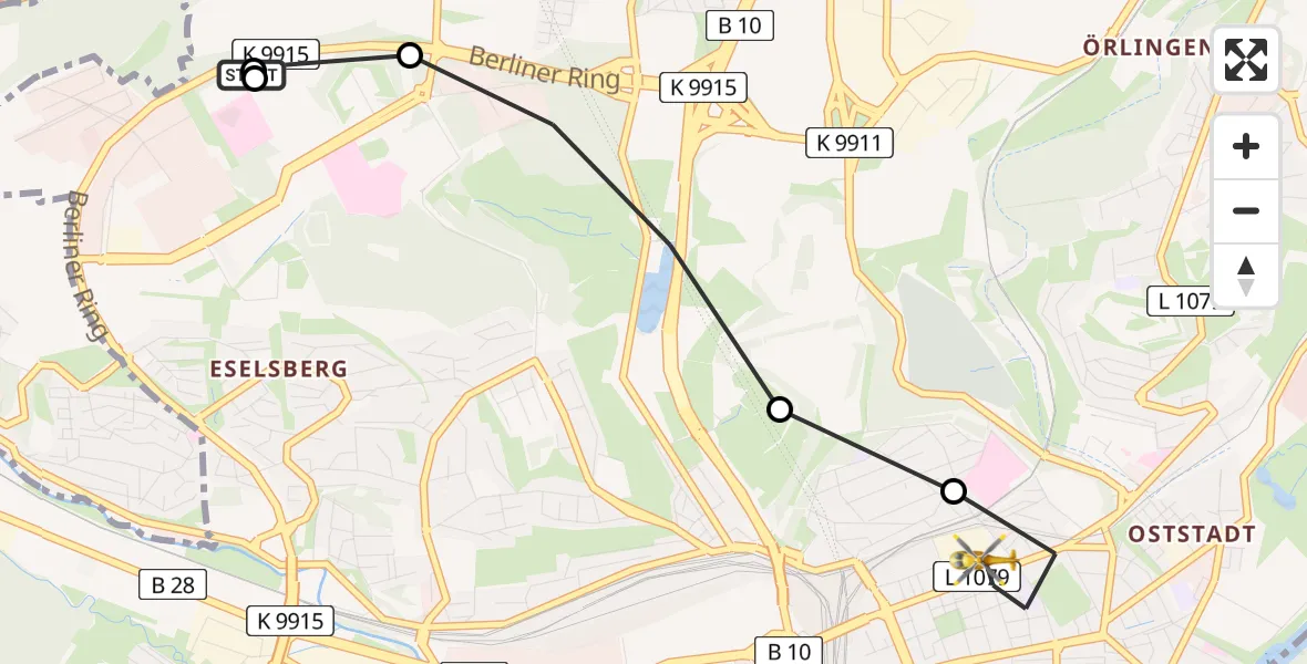 Flugroute Rettungshubschrauber Ulm Military Hospital Emergency - Ulm, 09 Juli 2026, 18:46