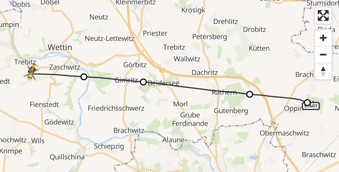 Flugroute Rettungshubschrauber Halle-Oppin Flugplatz - Salzatal, 09 Juli 2026, 19:04
