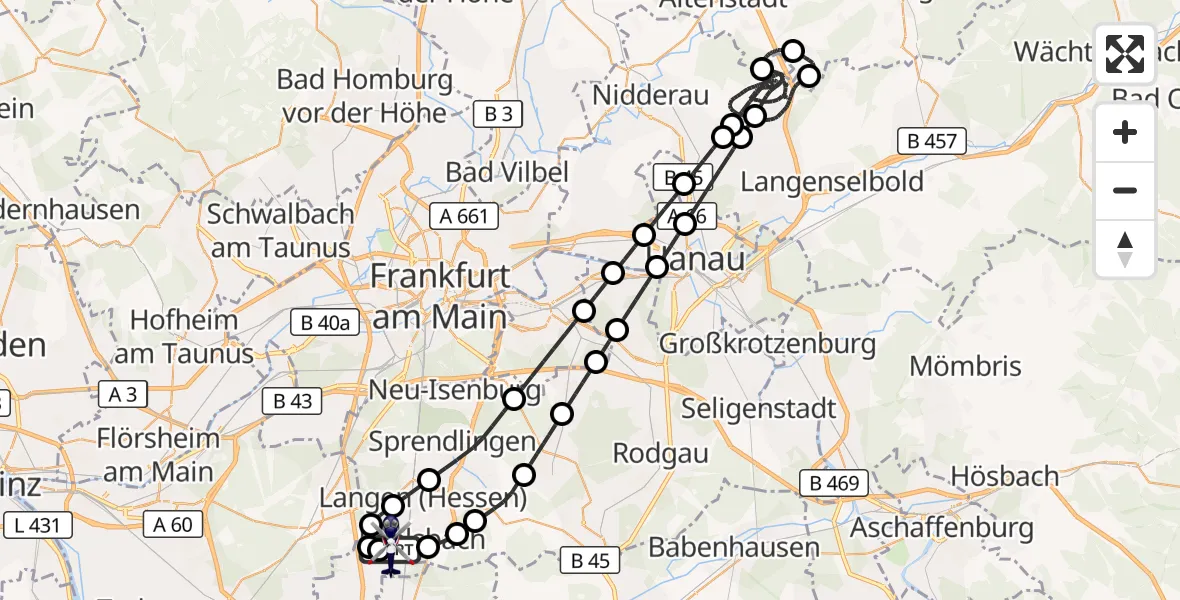 Flugroute Polizeihubschrauber Flughafen Frankfurt-Egelsbach - Flughafen Frankfurt-Egelsbach, 09 Juli 2026, 20:12