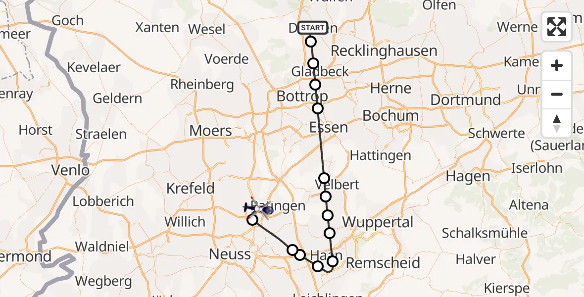 Flugroute Polizeihubschrauber Dorsten - Düsseldorf Flughafen, 09 Juli 2026, 20:42