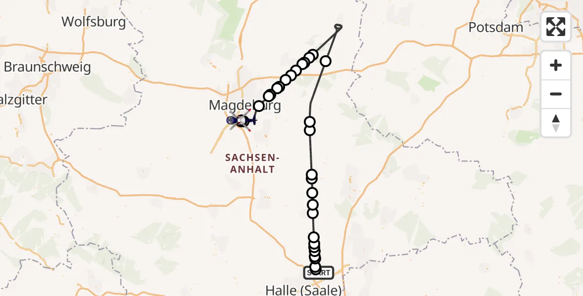Flugroute Polizeihubschrauber Halle-Oppin Flugplatz - Magdeburg, 09 Juli 2026, 20:59