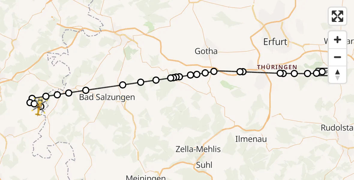 Flugroute Ambulanzhubschrauber Bad Berka Central Hospital - Hohenroda, 09 Juli 2026, 21:28