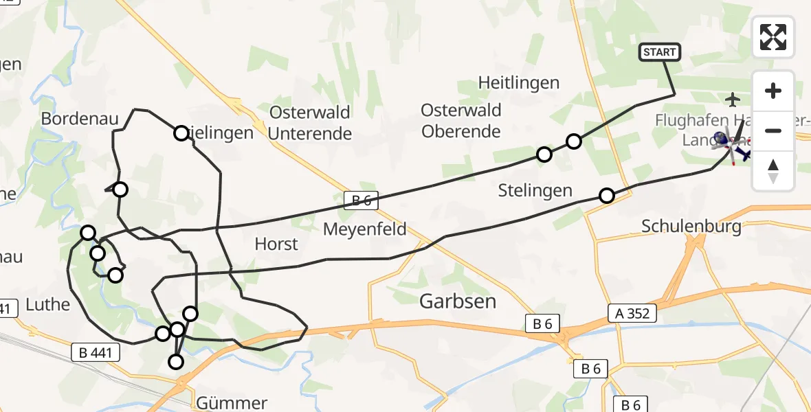 Flugroute Polizeihubschrauber Flughafen Hannover - Flughafen Hannover, 09 Juli 2026, 21:56