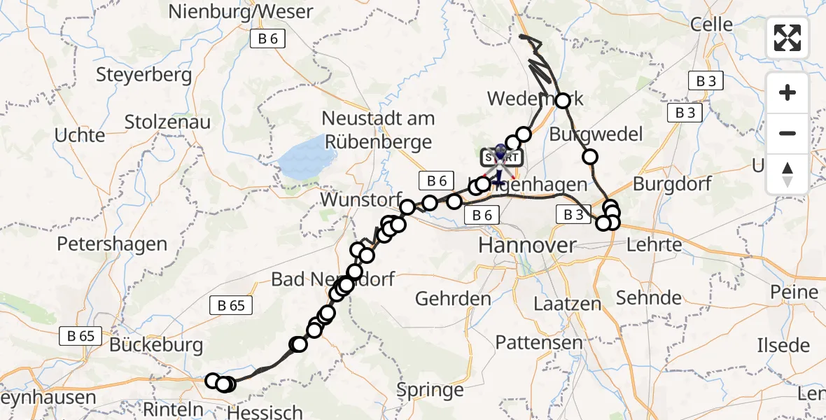 Flugroute Polizeihubschrauber Flughafen Hannover - Flughafen Hannover, 10 Juli 2026, 00:07