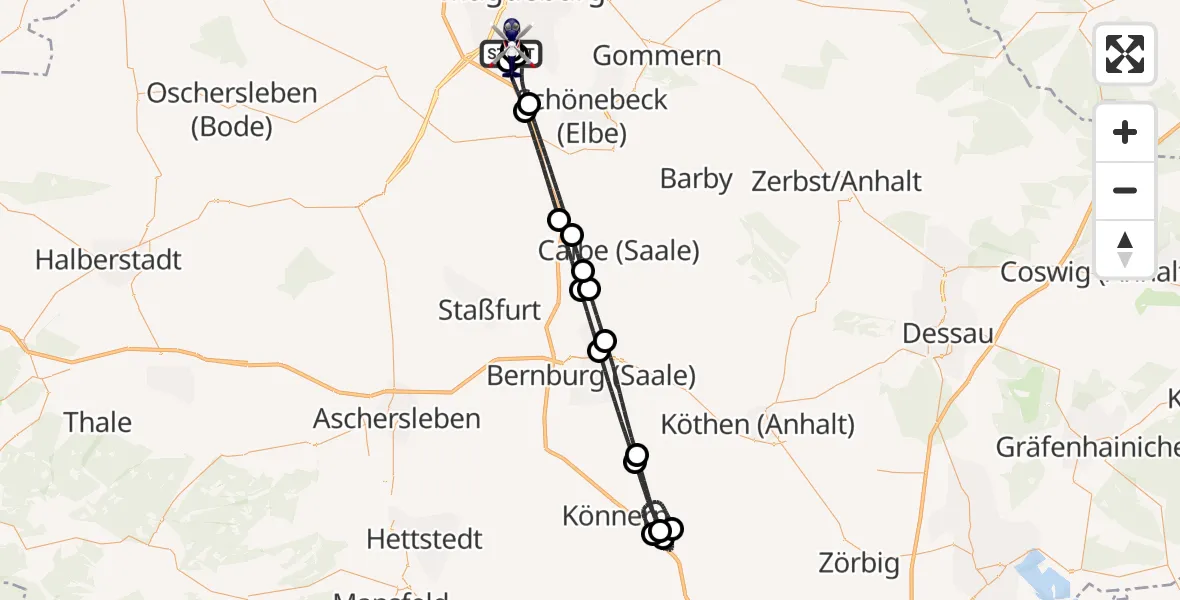 Flugroute Polizeihubschrauber Magdeburg City Flugplatz - Magdeburg, 10 Juli 2026, 02:23