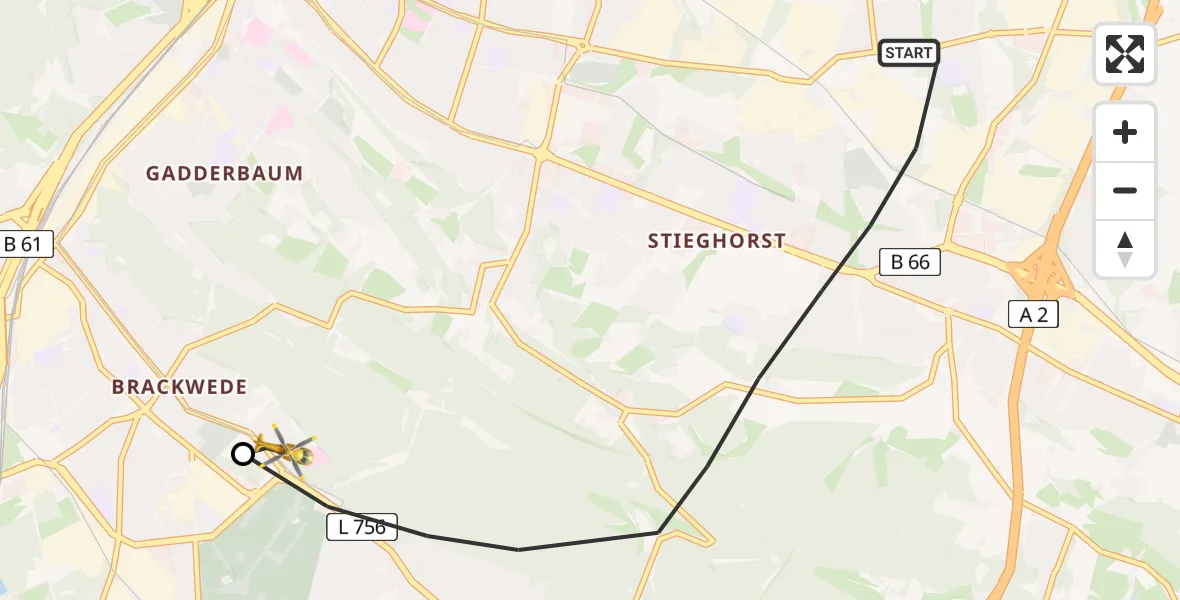 Flugroute Rettungshubschrauber Bielefeld - Luftrettungszentrum Bielefeld, 10 Juli 2026, 05:27