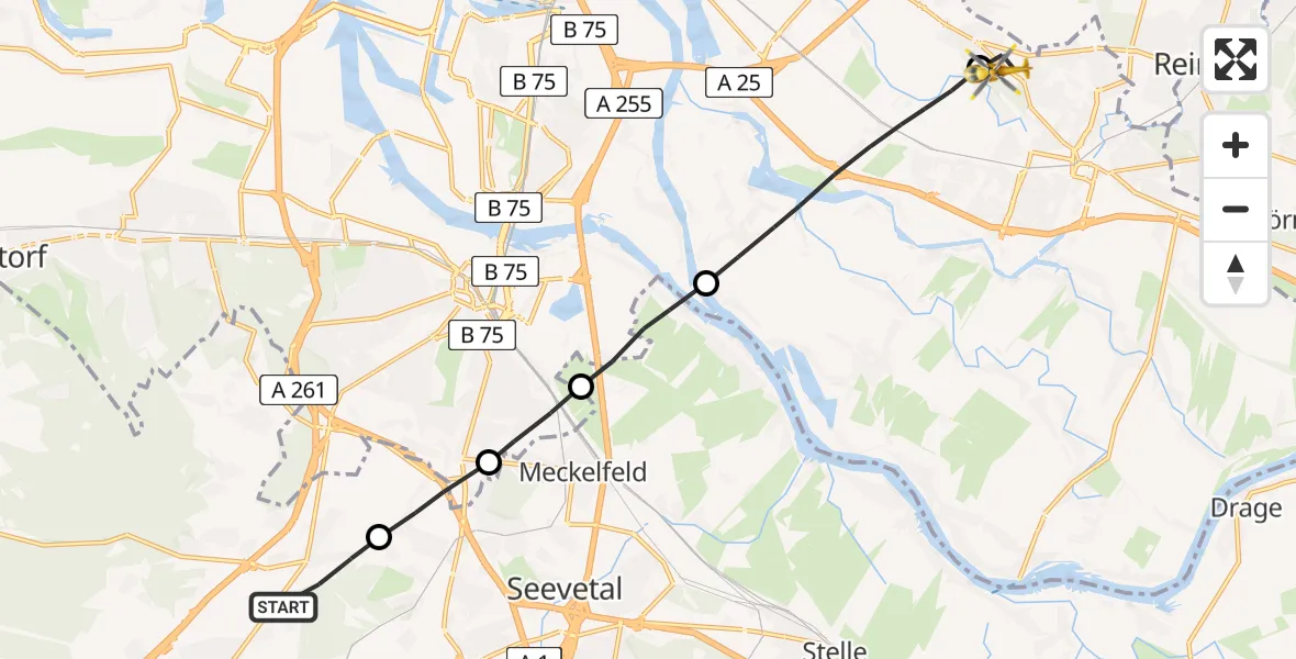 Flugroute Rettungshubschrauber Rosengarten - Christoph Hansa ADAC Hubschrauberlandeplatz, 10 Juli 2026, 05:44