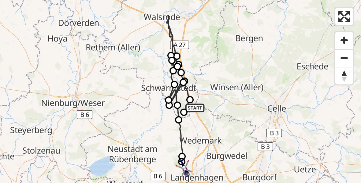 Flugroute Polizeihubschrauber Wedemark - Flughafen Hannover, 10 Juli 2026, 06:01