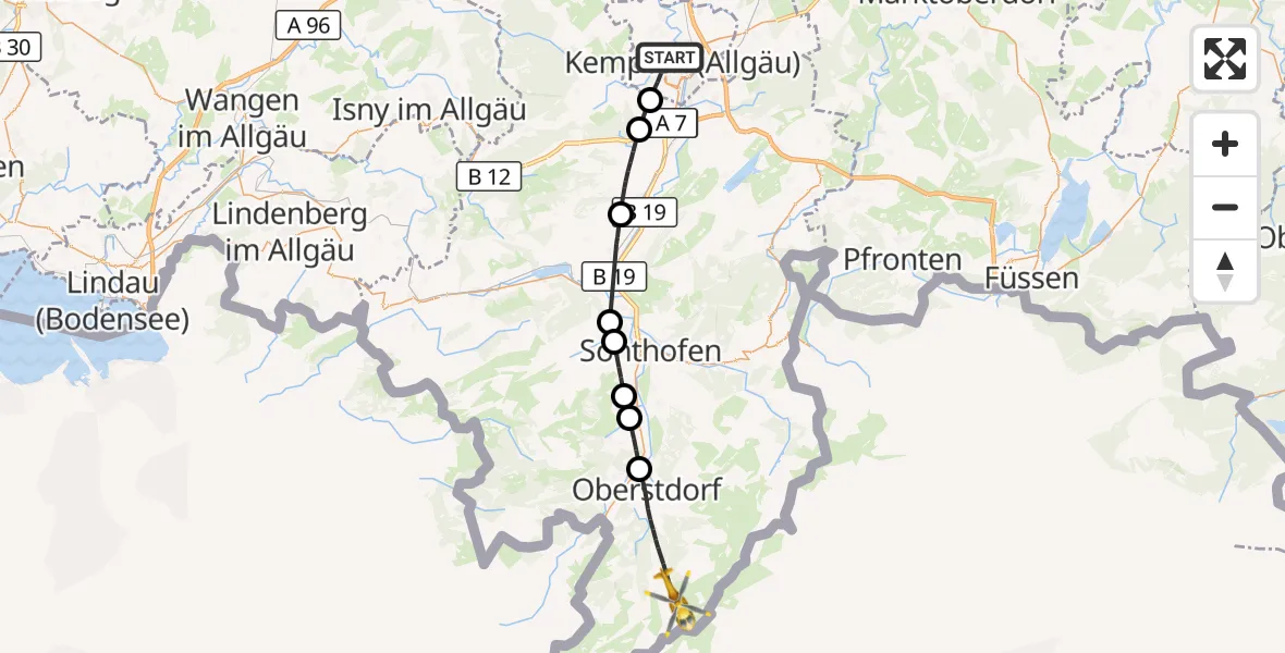 Flugroute Rettungshubschrauber Kempten (Allgäu) - Oberstdorf, 10 Juli 2026, 06:03