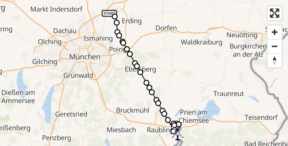 Flugroute Polizeihubschrauber München Flughafen - Samerberg, 10 Juli 2026, 06:18