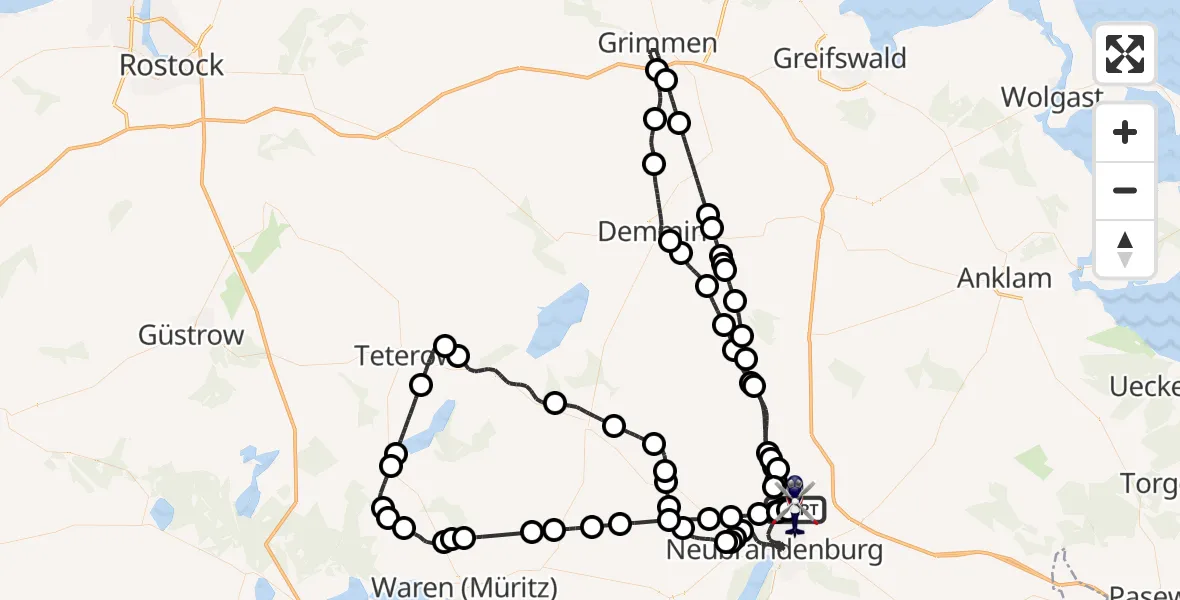 Flugroute Polizeihubschrauber Neubrandenburg Trollenhagen Flughafen - Neubrandenburg Trollenhagen Flughafen, 10 Juli 2026, 06:22