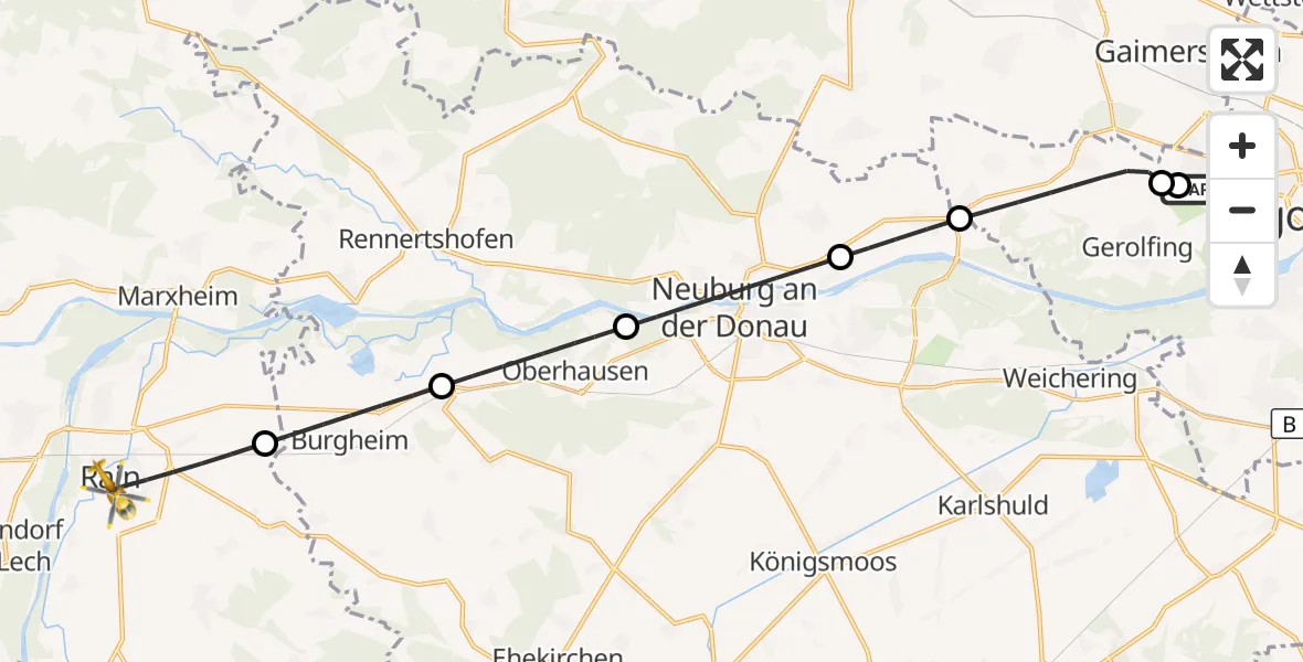 Flugroute Rettungshubschrauber Ingolstadt Hospital - Rain, 10 Juli 2026, 06:27