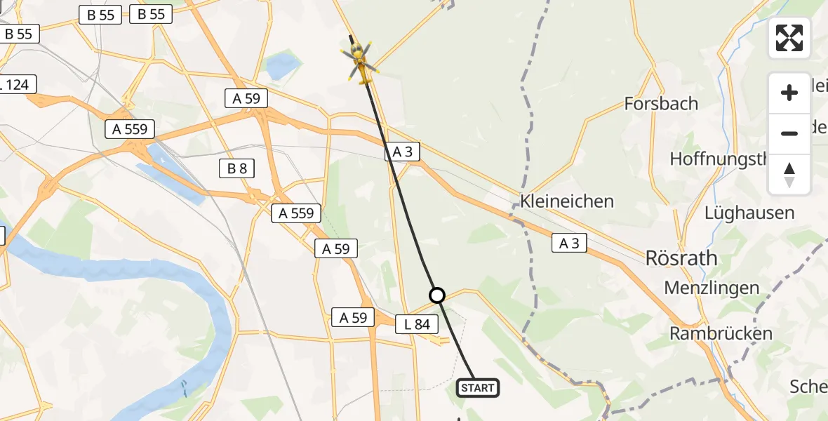 Flugroute Ambulanzhubschrauber Köln Bonn Flughafen - Köln, 10 Juli 2026, 06:30