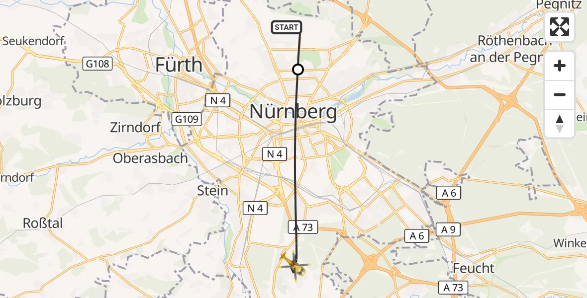 Flugroute Ambulanzhubschrauber Flughafen Nuremberg - Nürnberg, 10 Juli 2026, 06:31