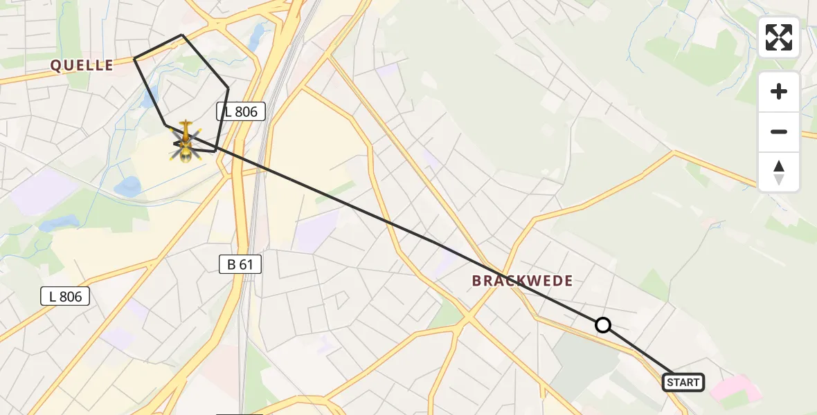 Flugroute Rettungshubschrauber Luftrettungszentrum Bielefeld - Bielefeld, 10 Juli 2026, 06:34
