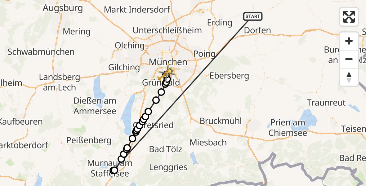 Flugroute Rettungshubschrauber Taufkirchen (Vils) - ADAC Air Rescue Center Hubschrauberlandeplatz (Christoph 1), 10 Juli 2026, 06:50