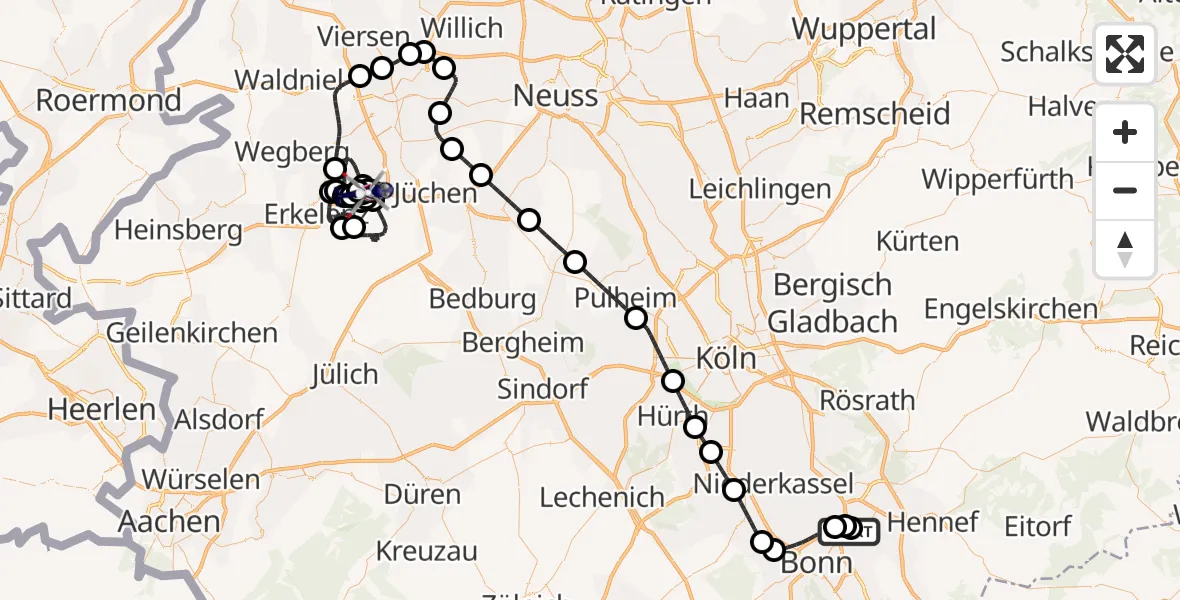 Flugroute Polizeihubschrauber Sankt Augustin - Wanlo Segelfluggelände, 10 Juli 2026, 06:58
