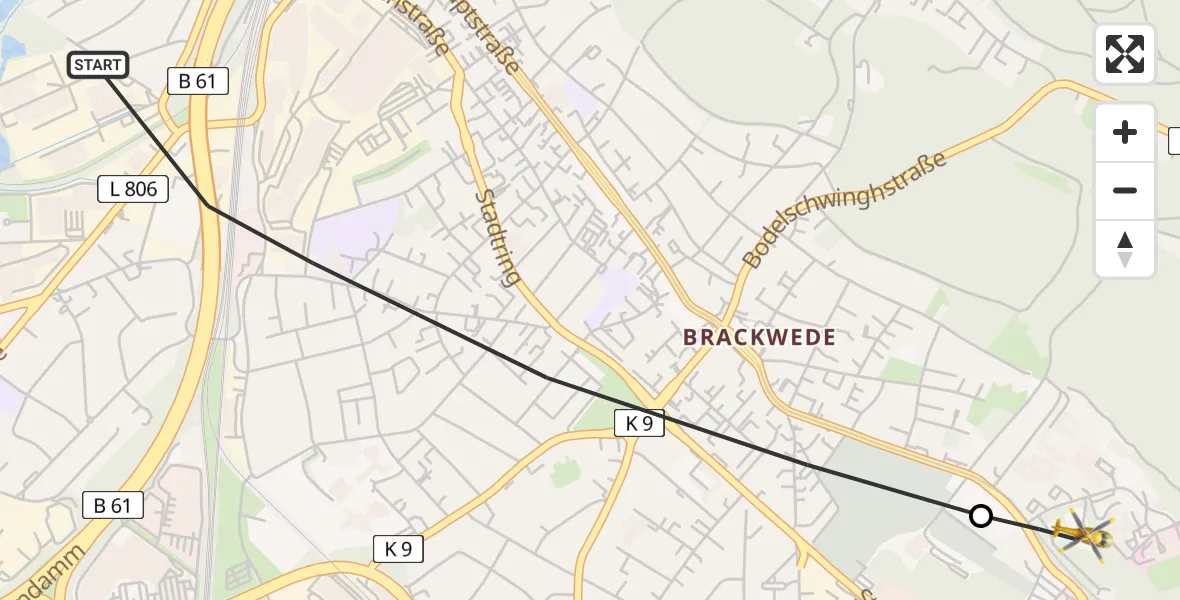 Flugroute Rettungshubschrauber Bielefeld - Luftrettungszentrum Bielefeld, 10 Juli 2026, 07:02