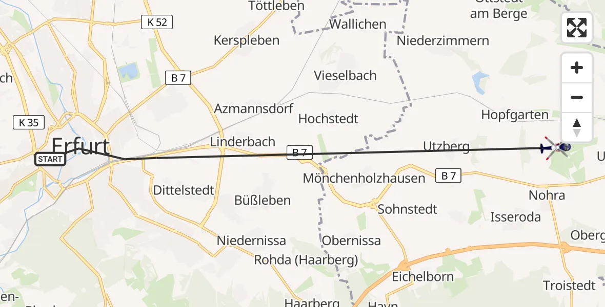 Flugroute Polizeihubschrauber Erfurt - Grammetal, 10 Juli 2026, 07:06