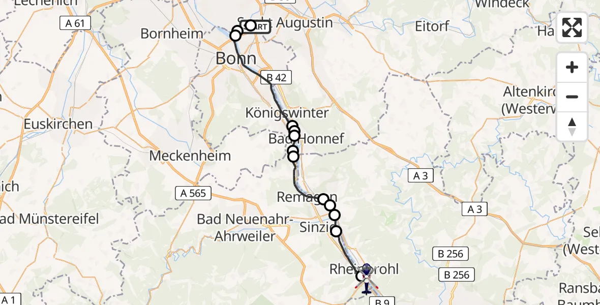 Flugroute Polizeihubschrauber Sankt Augustin - Rheinbrohl, 10 Juli 2026, 07:13