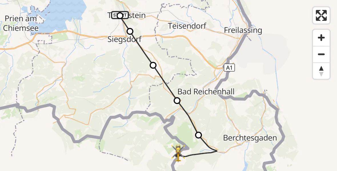 Flugroute Rettungshubschrauber Traunstein Hospital - Ramsau b.Berchtesgaden, 10 Juli 2026, 07:14