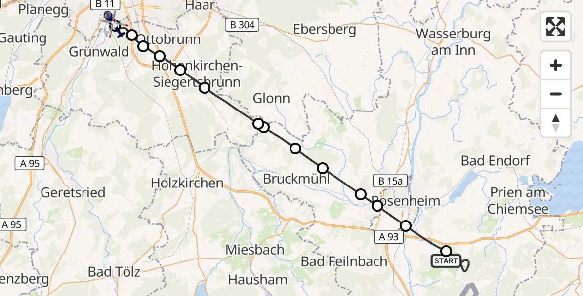 Flugroute Polizeihubschrauber Samerberg - ADAC Air Rescue Center Hubschrauberlandeplatz (Christoph 1), 10 Juli 2026, 07:19