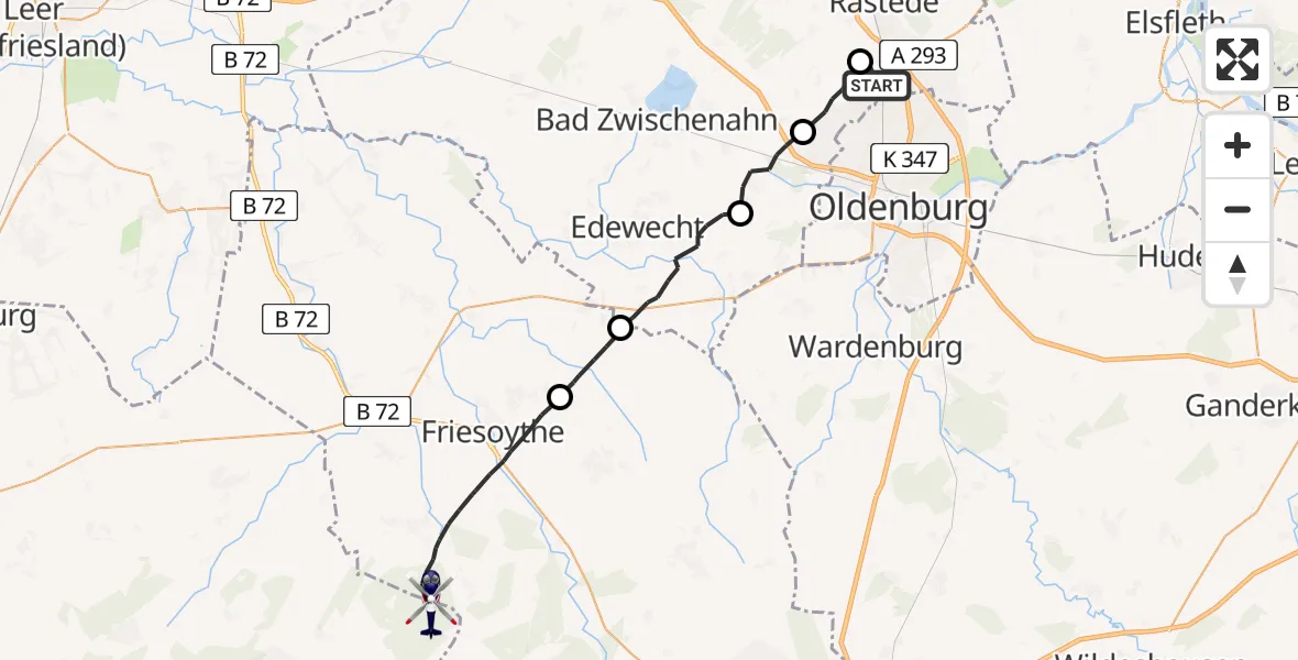 Flugroute Polizeihubschrauber Rastede - Vrees, 10 Juli 2026, 07:21